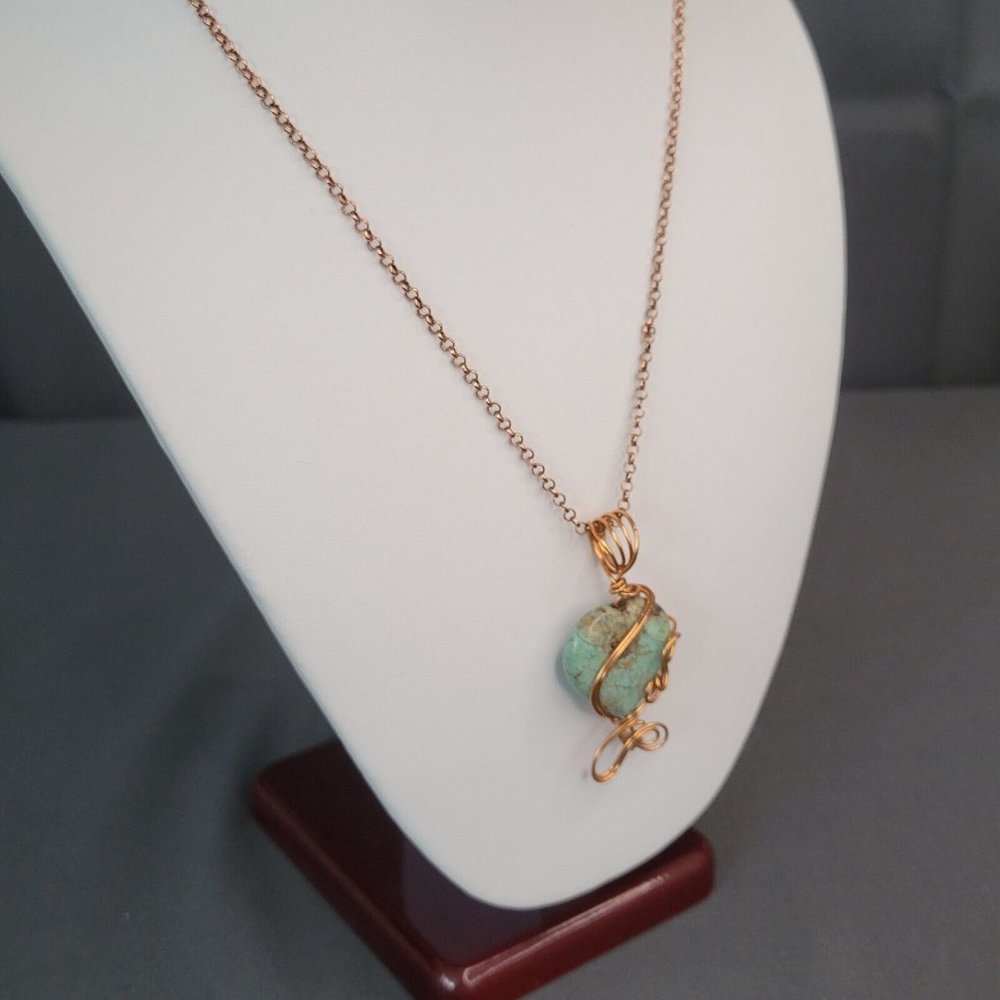 Womens Copper Tone Chain Heart Howlite Stone Pendant Wire Wrapped Necklace 22 in - Picture 3 of 9
